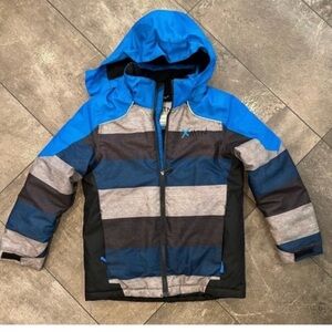 Xmtn Blue and Gray Striped Hooded warm Jacket size 10/12 (m)